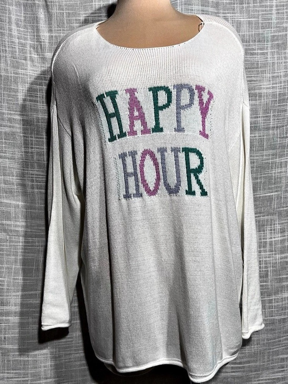 Adrienne Vittadini Happy Hour Knit Pullover Sweater White 1X